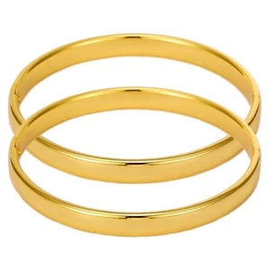 2PcSet 14k Yellow Gold Filled Over Silver 6mm Womens Smooth 7.25" Bracelets D780 - Picture 1 of 7