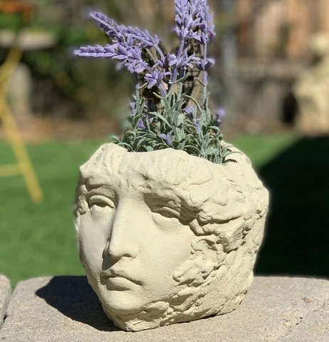 VINTAGE PIXIE MAIDEN HEAD PLANTER Concrete Outdoor Medusa Garden Flower Pot Bust Cover
