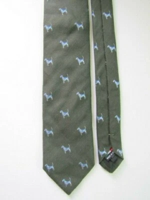 F1rst Tie Italian Wool Necktie Dog Theme Made in Italy Green Blue Luxury Thick - Image 1 of 4
