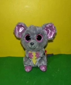 Ty Beanie Boos Squeaker Gray Mouse With Cheese Pink Hands Eyes Feet Ears Animal - Picture 1 of 2