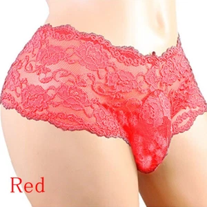 Men Panties Lace Pouch Sissy See-through Underpants Male Sexy Lingerie Underwear - Picture 1 of 14