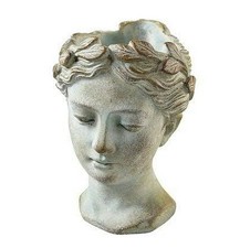 Busto Testa di Donna Decorazione 16,5 CM Fioriera Vaso per Piante Creme-Grau