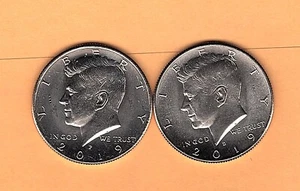 2019P & 2019D Kennedy Half Dollars. Zwei unzirkulierte Münzen direkt aus der Rolle. - Bild 1 von 4