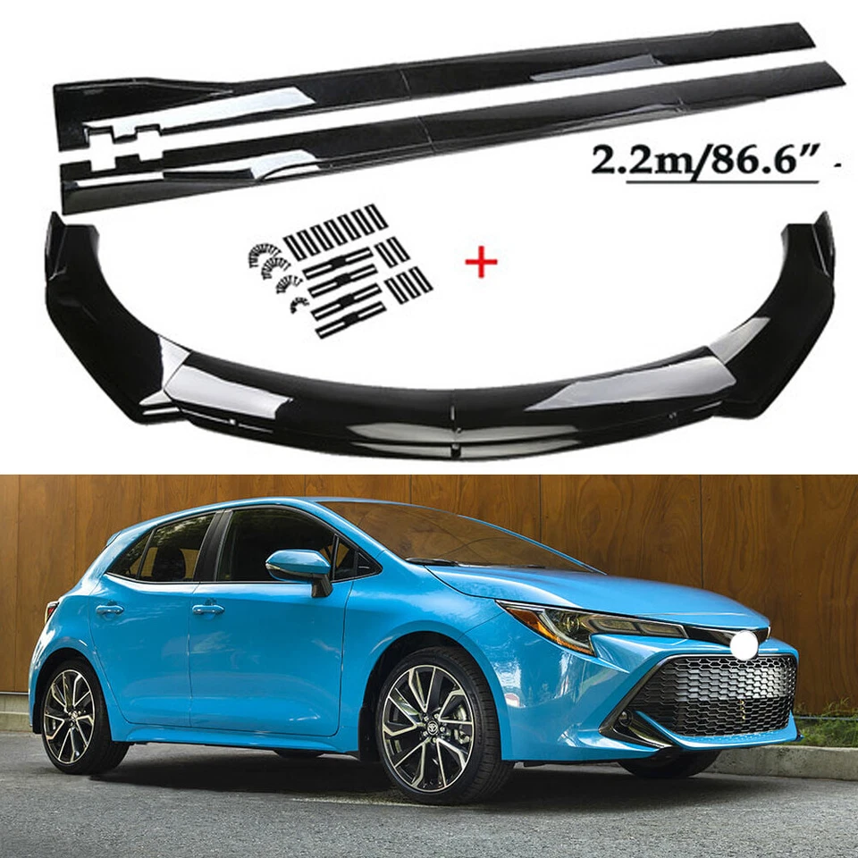 For Toyota Corolla Hatchback 86.6" Side Skirts+Front Bumper Lip Spoiler Splitter - Image 1 of 4