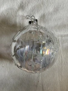 Vintage Christmas Clear Glass Ornament Silver And White Bumpy Glitter - Picture 1 of 10