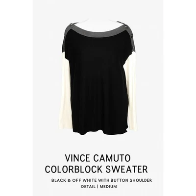 Suéter Vince Camuto Para Mujer Mediano Bloques de Color Negro Blanco Botón Hombro  Foto 1 de 4