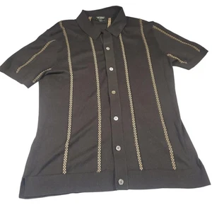 Todd Snyder Deco Stripe Full-Placket Polo Sweater Mens Medium Black Silk Knit - Picture 1 of 8