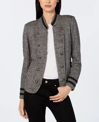 Tommy Hilfiger Mujer Clásica Grande Frente Abierto Militar Banda Chaqueta Negro Gris Foto 1 de 4