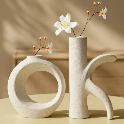 Conjunto de 2 jarrones de cerámica OK para decoración del hogar, estilo boho ins moderno mate... Foto 1 de 4