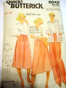 SIN CORTAR PATRÓN BUTTERICK 6045 talla 16 mujer separados falda envolvente pantalones camisa - Imagen 1 de 4