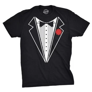 Para hombres Negro Esmoquin Camiseta Divertida Perezosa Boda Traje Falso Elegante Camiseta de Matrimonio - Imagen 1 de 7