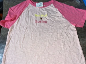 Arizona Sz 14 Neon Coral Pink Yellow Normal Is Boring Crop Top Shirt - Picture 1 of 5