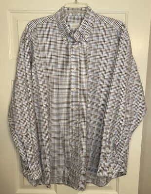 Brioni Dress Shirt Mens Size XL White Brown Blue Checked Cotton Italy - Image 1 of 4