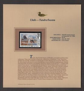 UTAH: TUNDRA SWANS STATE DUCK STAMP 1986 ON FLEETWOOD DISPLAY PAGE, MINT NH (d2)