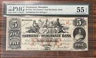 5 Dollars Obsolete Currency Farmers Merchants Bank Memphis Pmg Au 55 Epq #75495