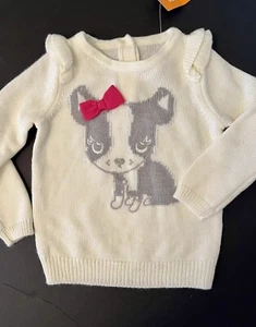 NWOT Girls 4T Gymboree SWEATER WEATHER Cream/Gray Puppy Dog Ruffle SWEATER BOW - Picture 1 of 3