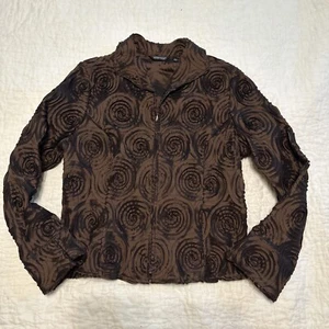 Samuel Dong Evening Jacket Women's L Brown Embroidered Swirl Full Zip Blazer - Picture 1 of 7