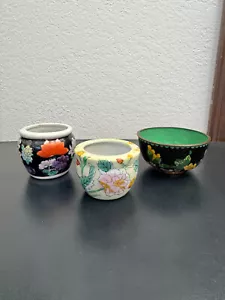 Set of Three Vintage Chinese Cloisonné and Ceramic Mini Bowls / Pots - Picture 1 of 6