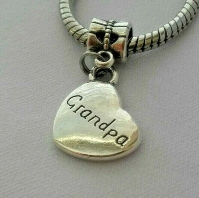 Heart Grandpa Grandfather Granddad Charm Pendant For European Bracelet Necklace - Image 1 of 3