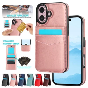 For iPhone 16 15 14 13 12 11 Pro Max XS Leather Wallet Card Stand Case Cover - Picture 1 of 29