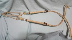 Rawhide Quirt - 12 Plaits with Black or Latigo Detail - with Ferrule Style #1 - Picture 1 of 4