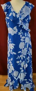 LONDON TIMES Womens Size 12 Blue White Floral Sleeveless Maxi Dress - Picture 1 of 15