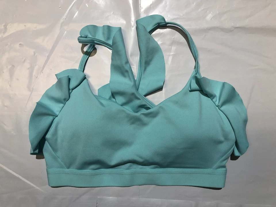 Women's Nike Indy Feature Femme Ruffle Bra Light Aqua BV3584-434 Sz M