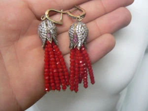 TURKISH HAND MADE AUTHENTIC TULIP STYLE Claret Red EARRING - Picture 1 of 3