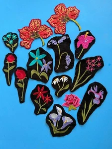 Set of 14 Vintage Machine Embroidered Flower Patches Sewing Crafts Upcycle - Picture 1 of 15