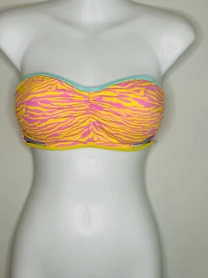 NOVO BIQUÍNI VICTORIA'S SECRET 34B BANDEAU TOP ROSA ESTAMPA ANIMAL UNDERWIRE - Imagem 1 de 4