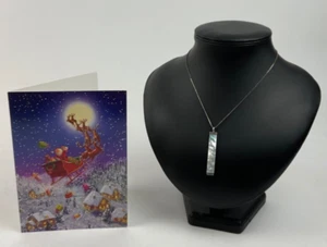 Aqua Blue Luster Mother Of Pearl Abalone Bar Necklace 925 Sterling Silver - Picture 1 of 15
