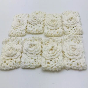 Crochet Napkin Ring 8 piece set Cream Ecru Color with Flower in center - Picture 1 of 8