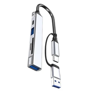 USB C USB Card Reader 5 in 1 Aluminum USB Hub with Memory Card Reader USB3.0 2.0 - Picture 1 of 10
