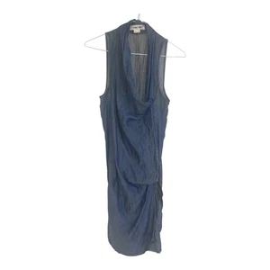 Helmut Lang Damen Kleid Größe 2 blau Tencel-Mischung hergestellt in den USA drapierter Saum roher Rand - Bild 1 von 10