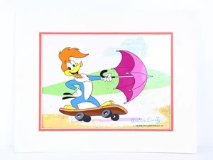Walter Lantz FIRMADO 1987 "Energía Eólica" Pájaro carpintero leñoso pintado a mano celda - Imagen 1 de 5