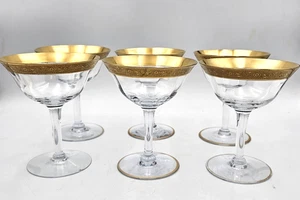 Tiffin-Franciscan Minton 6 Sherbet/Champaign Glasses Optic Gold Encrusted - Picture 1 of 6