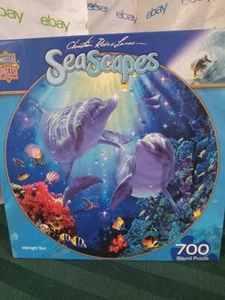 700 Pc Jigsaw Puzzle 24" Round Midnight Sun Christian Riese Lasson Seascapes - Picture 1 of 13