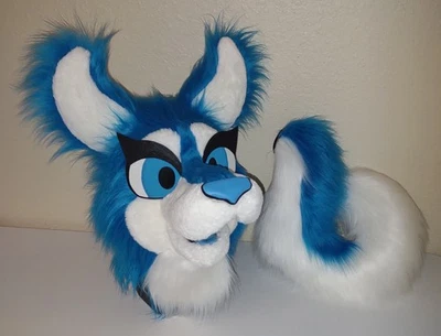 Traje de piel de husky azul disfraz de animal parcial mascota cabeza y cola! Foto 1 de 4