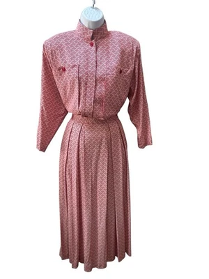 Vestido Profecía Vintage Años 80 8 Geométrico Blusa y Falda Manga Larga Rojo Blanco Foto 1 de 4