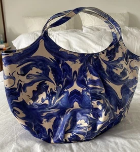 PENELOPE CHILVERS Leather ‘pillow’ Bag, Leather Tie dye Effect In Blue/cream - Picture 1 of 7