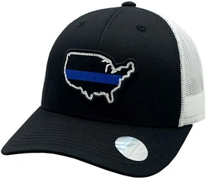 Blue Line U.S Map Patch Trucker Mesh Snapback Black/White - Picture 1 of 3