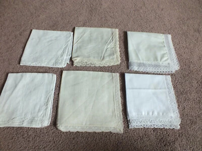 Juego de 6 esquinas de encaje blanco roto de 10-12" Hanker Chief de colección para damas Foto 1 de 2