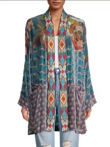 $435 JOHNNY WAS SZ L/XL VEMBER BURNOUT VELVET BENET KIMONO EMBROIDERED TRIM NWT - Picture 1 of 4