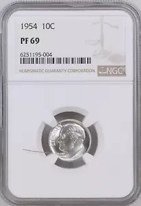 :1954-P 1OC FRANK ROOSEVELT-DIME NGC PROOF PF 69 LOW POP RARE R4 HIGHEST GRADES - Picture 1 of 2