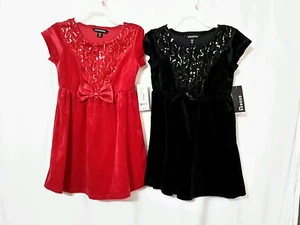 (2) NWT GIRLS SEQUIN, BOW, VELOUR DRESSES SIZE 4/5 - Picture 1 of 3