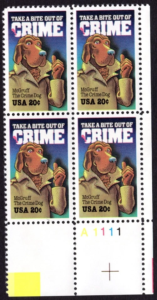 Scott #2102 McGruff CrimeDog Plate Block of 4 Stamps - MNH LR - Image 1 of 1