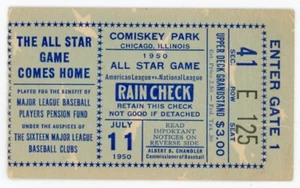 Boleto del Juego de Estrellas 1950 Comiskey Park en muy buen estado Jackie Robinson - Imagen 1 de 2