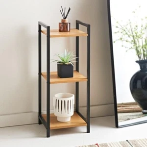 3 Tier Shelving Unit Narrow Bookcase Free Standing Shelves Oak & Black Furniture - Picture 1 of 7