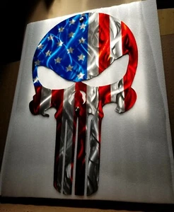 Metal punisher skull American flag skull large USA made steel flag home decor - Picture 1 of 3