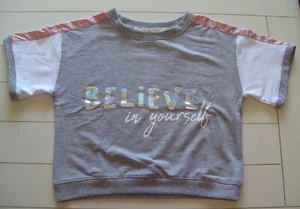 Girls Peaceful Warrior Grey Pink Believe In Yourself Crop Top Shirt Sz 12 - Picture 1 of 3